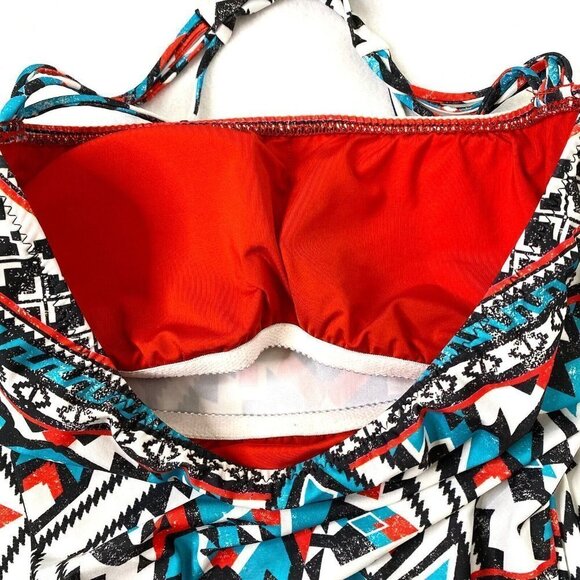 BECCA Tankini Top Womens size Large Bra Shelf Padding Southwest Design Blue Red - Picture 9 of 11